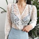 V-neck See-through Lace Blouse