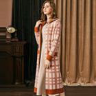 Plaid Hooded Long Open Front Cardigan