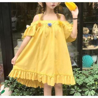 Tasseled Off Shoulder Short Sleeve Dress