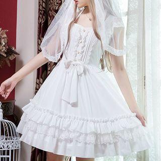 Lace Trim Sleeveless Tie-back A-line Dress