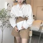 V-neck Blouse / Wide Leg Shorts