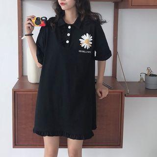 Flower Pattern Polo Collar Midi Dress