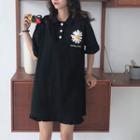 Flower Pattern Polo Collar Midi Dress
