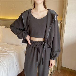 Set: Zip Hoodie + Sleeveless Top / High-waist Jogger Pants