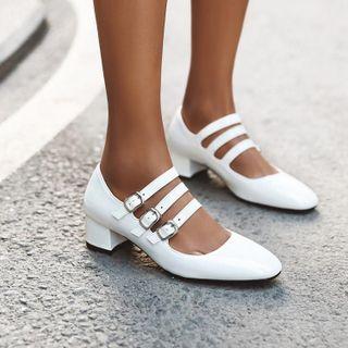 Buckled Multi Strap Block Heel Pumps