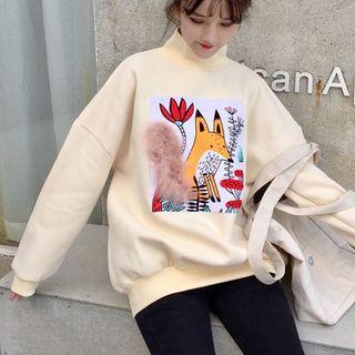 Mock Collar Cartoon Print Sweatshirt
