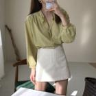 Long-sleeve Plain Shirt / Mini A-line Skirt