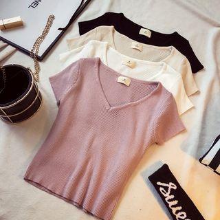 Cropped Short Sleeve Knit T-shirt