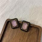 Rhinestone Rectangle Stud Earring 1 Pair - Pink - One Size