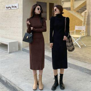 Turtleneck Knit Midi A-line Dress