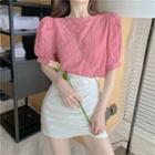 Short-sleeve Chiffon Blouse / Shirred Mini Pencil Skirt
