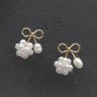 925 Sterling Silver Faux Pearl Ribbon Earring 1 Pair - As Shown In Figure - One Size
