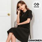 Round-neck Puff-sleeve A-line Dress