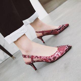 Croc-grain Kitten Heel Slingback Pumps