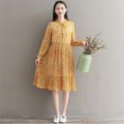 Floral Long-sleeve Midi A-line Chiffon Dress