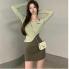 Spaghetti Strap Mini Dress / Long-sleeve Asymmetrical Top