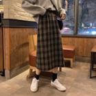 Plaid High-waist Loose-fit A-line Skirt Dark Brown - One Size