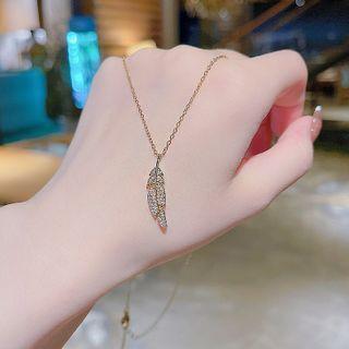 Feather Rhinestone Pendant Necklace X602 - Gold - One Size