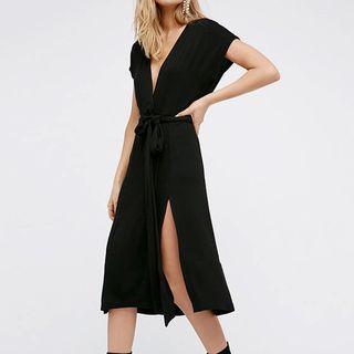 Deep Plunge Slit A-line Dress