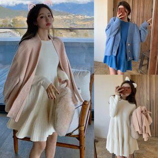 Ribbed Cardigan / A-line Ribbed Knit Dress