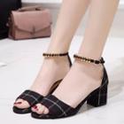 Plaid Ankle Strap Chunky Heel Sandals