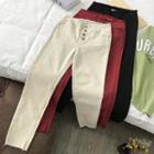 Frayed Hem Buttoned Skinny Jeans