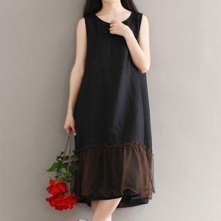 Sleeveless Mesh Hem Midi Shift Dress