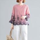 Hook Flower Cutout Striped T Shirt