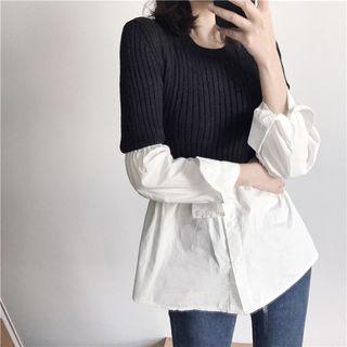 Knit Panel Shirt Black - One Size