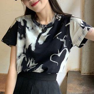 Short-sleeve Tie Dye T-shirt Black & White - One Size