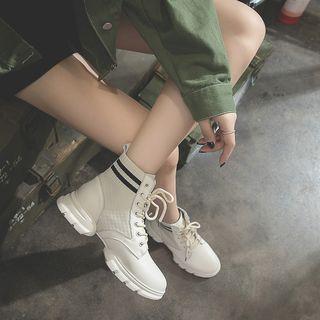 Striped Knit Panel Short Boots