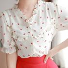 Frill-trim Strawberry-patterned Blouse