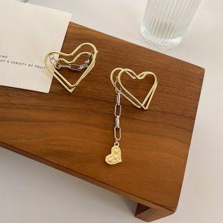 Heart Alloy Asymmetrical Earring 1 Pair - Gold & Silver - One Size