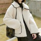 Contrast Trim Faux Shearling Buttoned Jacket Milky White - One Size