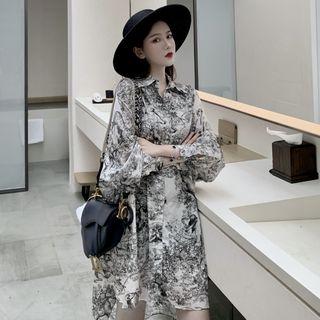 Long-sleeve Oversize Printed Long Shirt As Shown In Figure - One Size