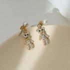 Faux Pearl Rhinestone Bear Drop Earring 1 Pair - Gold - One Size