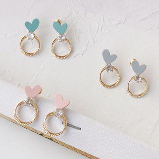 Rhinestone Heart Alloy Hoop Dangle Earring