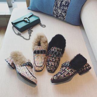 Square Toe Fur-trim Loafers