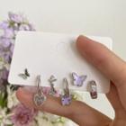 Set Of 6: Butterfly / Heart Alloy Earring (various Designs) Set Of 6 - Earring - Purple & Silver - One Size