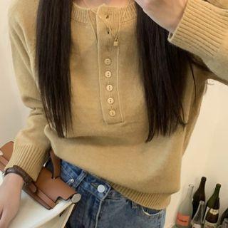 Henley Knit Top Khaki - One Size