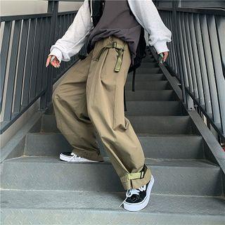 Plain High-waist Loose-fit Cargo Pants