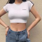 Short-sleeve Lettering Striped Cropped T-shirt