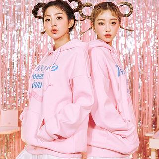 Hood Lettering Kangaroo-pocket Pullover