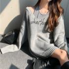Halter-neck Lettering Tank Top / Plain V-neck Long-sleeve Sweater