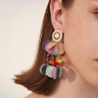 Sequined Fringed Earring 1 Pair - 925 Sterling Silver Pin - One Size