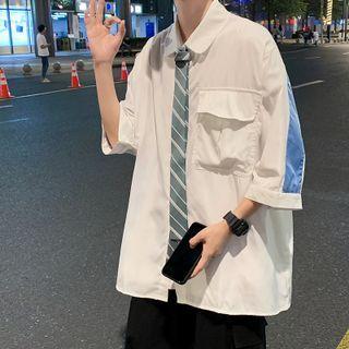 3/4 Sleeve Color Block Oversized Shirt
