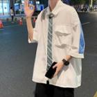 3/4 Sleeve Color Block Oversized Shirt