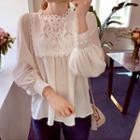 Embroidered-panel Textured Top White - One Size