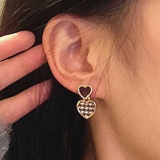 Heart Houndstooth Alloy Dangle Earring