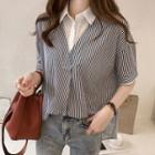 Mock Two-piece Elbow-sleeve Striped Shirt